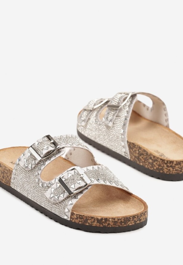 Srebrne Klapki Ozdobione Cyrkoniami i Klamrami Avelwia