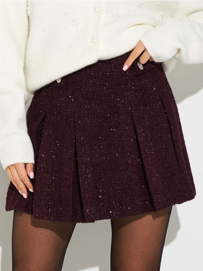 Plisowana spódnica mini - bordowy