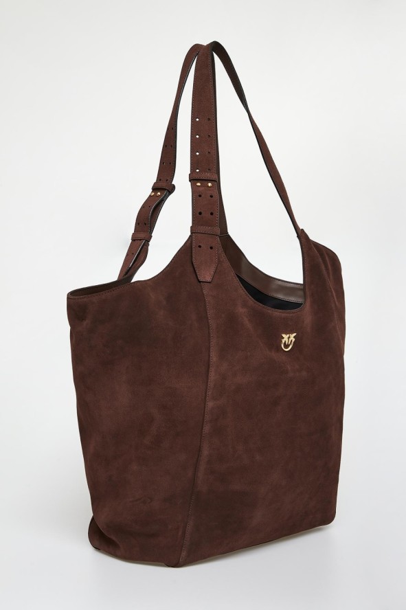 Torebka damska zamszowa skóra shooper PINKO