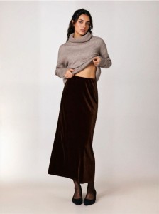 Spódnica maxi z gumką w pasie - brązowy