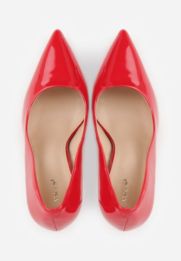 Czerwone Lakierowane Szpilki VICES na Ozdobnym Obcasie Zafriah