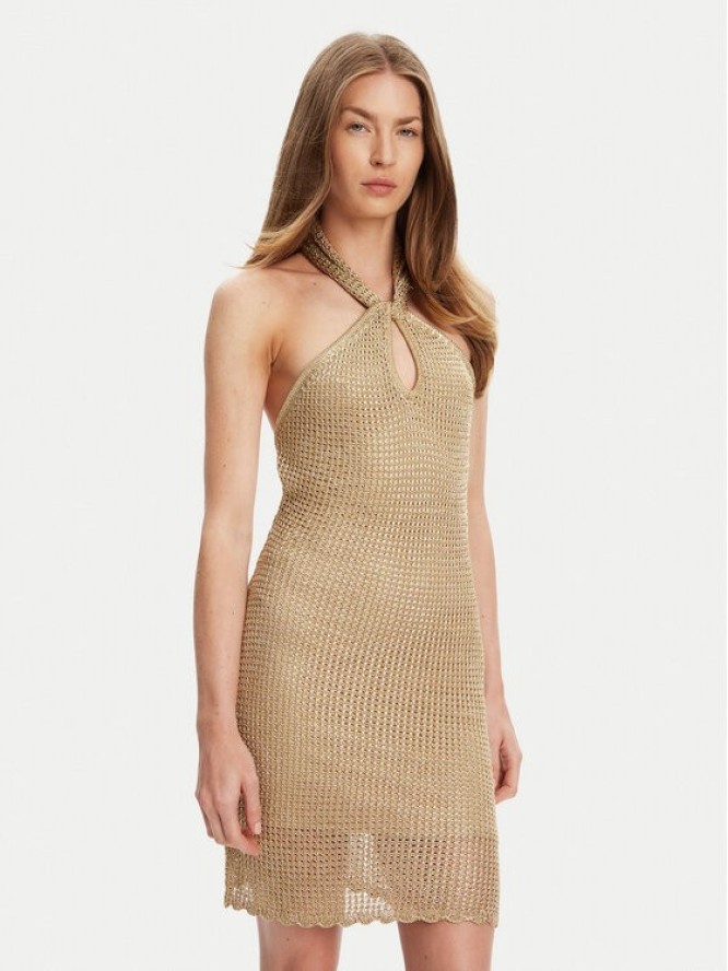 Guess Sukienka dzianinowa W5YK34 Z24F0 Złoty Slim Fit