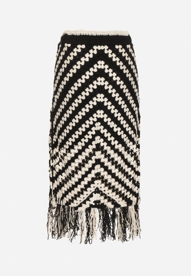 Czarna Ołówkowa Spódnica z Bawełną z Frędzlami Zimarelle