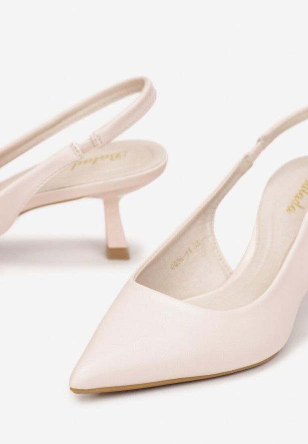 Beżowe Sandały na Obcasie Kaczuszka ze Szpiczastym Noskiem Elda