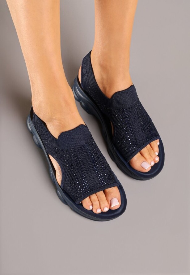 Granatowe Sandały Sportowe z Elastyczną Cholewką na Grubej Podeszwie Lirasette