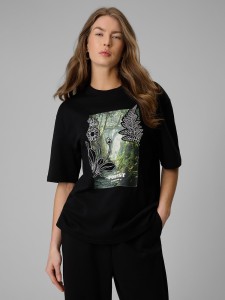 4F T-shirt loose z nadrukiem damski - czarny L