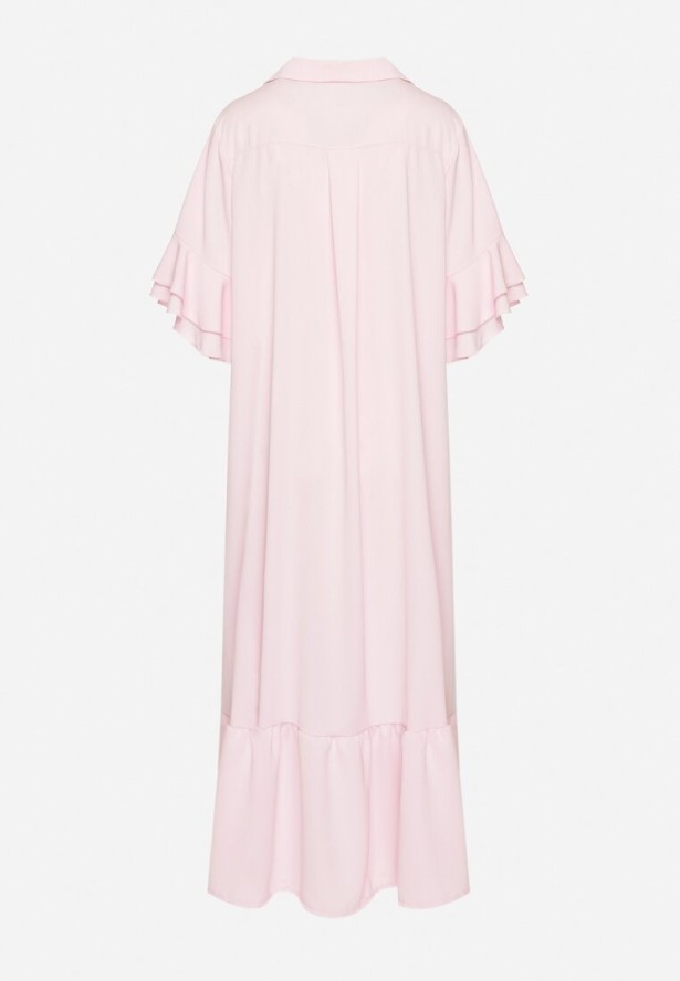 Różowa Sukienka Koszulowa z Ozdobną Falbanką Daviravie