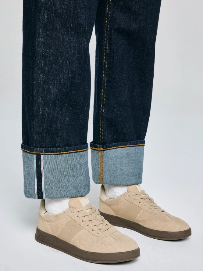 Sneakersy damskie ze skóry naturalnej zamszowej beżowe SS274689 801