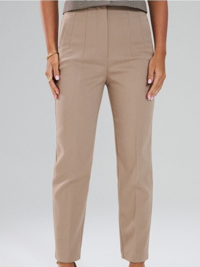 Materiałowe spodnie cygaretki - beżowy