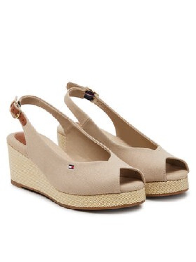 Tommy Hilfiger Sandały Flag Mid Wedge Espad Slingback FW0FW08595 Beżowy