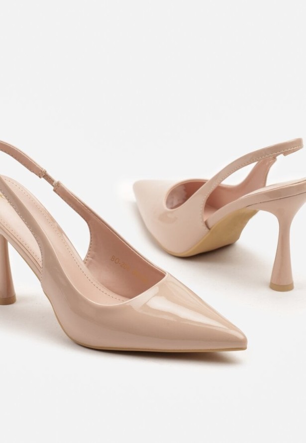 Beżowe Sandały Szpilki Lakierowane Bez Pięty Tosellea