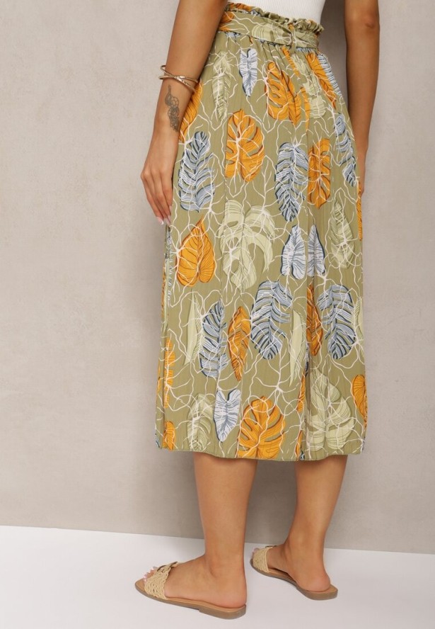 Jasnozielone Spodnie Szwedy z Bawełną High Waist Wykończone Gumką w Talii Pasefia