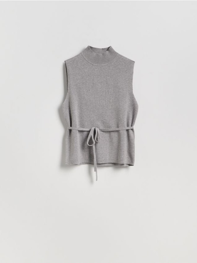 Dzianinowy top z wiązaniem - jasnoszary