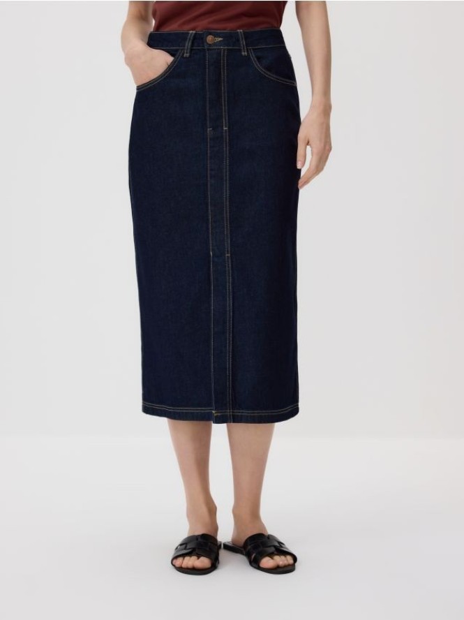 Jeansowa spódnica midi - granatowy