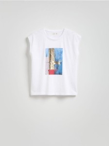 Bawełniany t-shirt z nadrukiem - biały