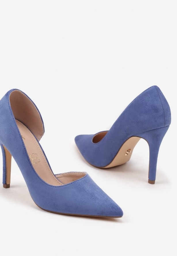 Niebieskie Szpilki Vices z Wkładką ze Skóry Naturalnej Ozdobione Wycięciem Oliritia