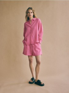 Koszula oversize z bawełnianego muślinu - intensywny róż