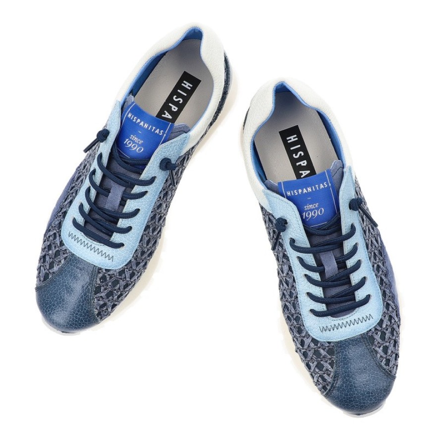 Sneakersy damskie Hispanitas, ze skóry naturalnej z tekstylnymi wstawkami sportowy fason ze sznurowaniem lekka podeszwa, niebieskie, RHV264741 Bolero