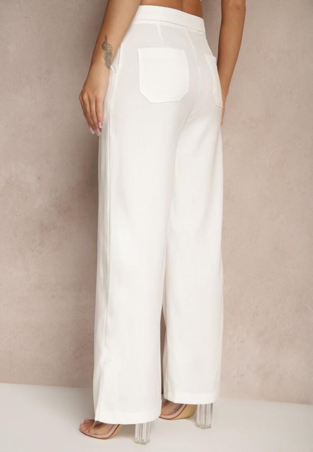 Białe Spodnie Garniturowe z Wiskozą High Waist o Szerokim Kroju Lisiorena