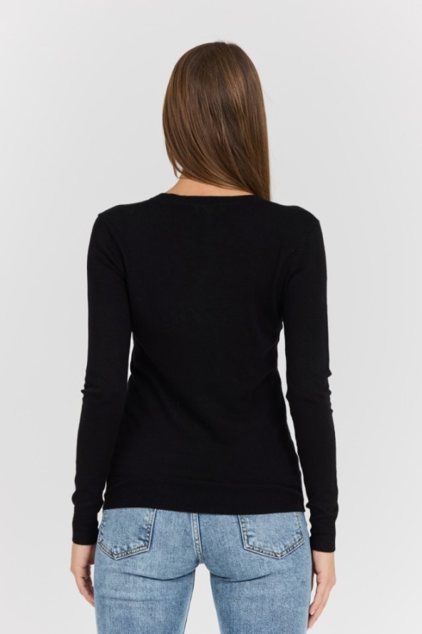 GUESS Czarny damski sweter Saige Logo Vn Ls Swtr, Rozmiar S