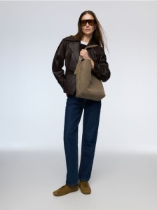 Zamszowa torebka shopper - jasnoszary