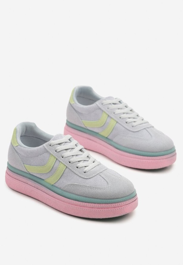 Niebiesko-Różowe Sneakersy w Stylu Klasycznych Tenisówek na Grubej Podeszwie Grelritia