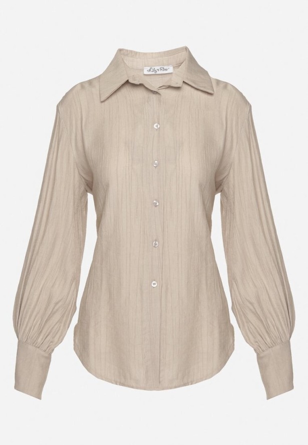 Ciemnobeżowa Koszula z Usztywnionymi Ramionami Ozdobiona Sznurkiem Meroriela