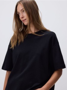 T-shirt oversize z merceryzowanej bawełny - czarny