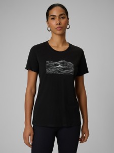 4F T-shirt regular z nadrukiem damski - czarny XS