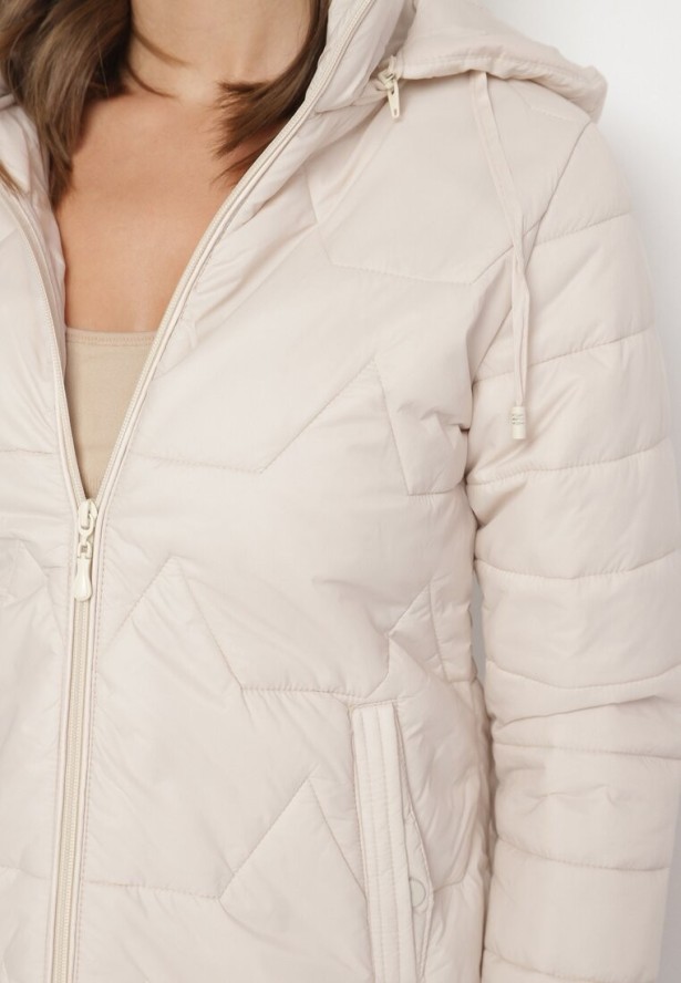 Ciemnobeżowa Pikowana Kurtka z Odpinanym Kapturem Noridi