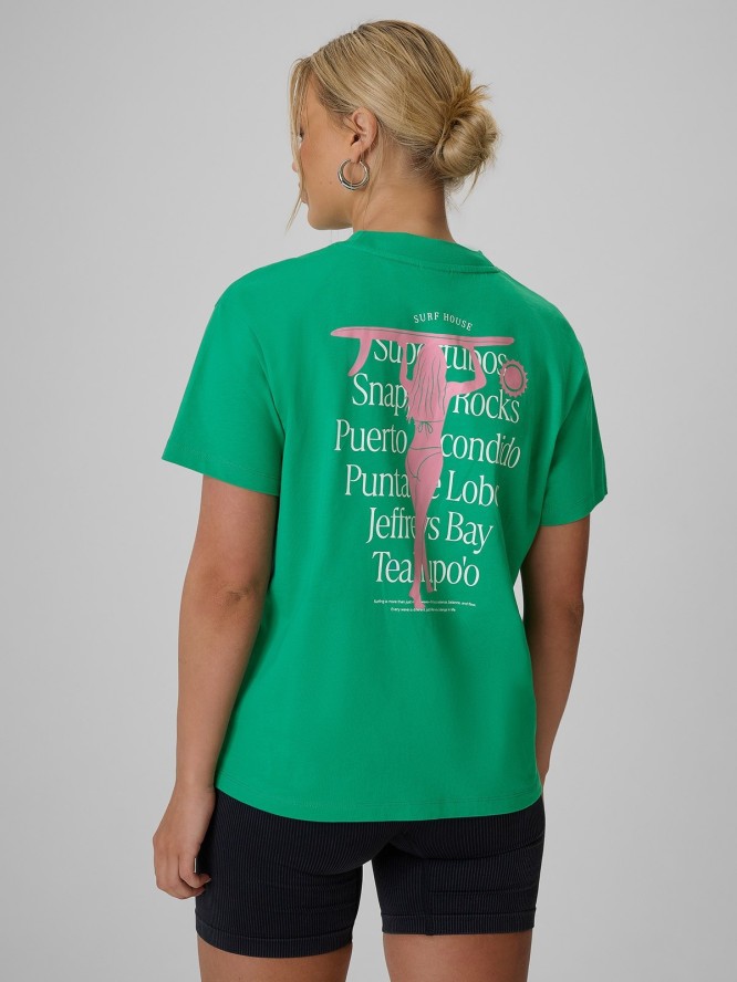 4F T-shirt loose z nadrukiem damski - zielony XS