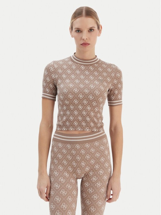 Guess T-Shirt V5BP07 K2000 Brązowy Slim Fit