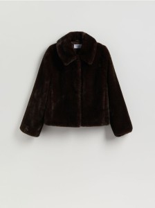 Sztuczne futerko z kołnierzem - ciemnobrązowy