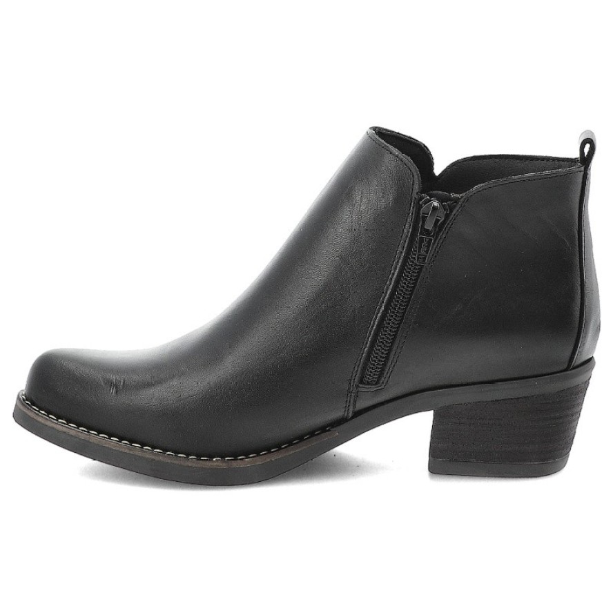 Botki damskie Hee, kowbojki ze skóry na klocku i na zamek, czarne, 25773