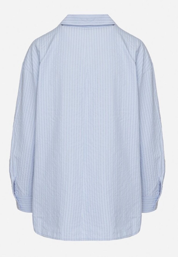Jasnoniebieska Koszula Bawełniana w Delikatne Prążki Lissse