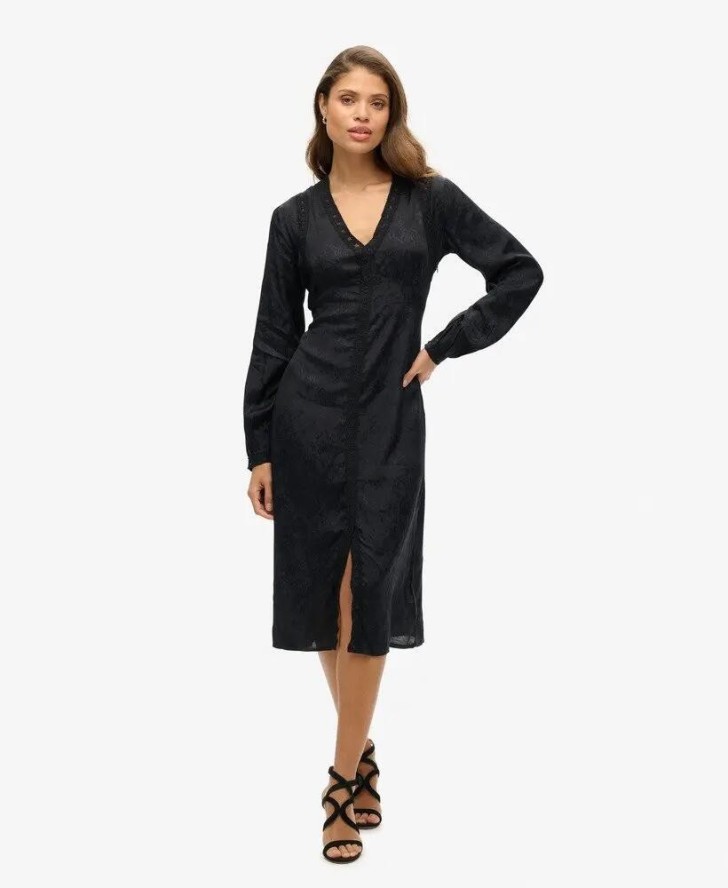 superdry Sukienka midi z koronki w żakardzie – Urban Black