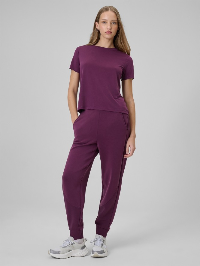 4F T-shirt regular gładki damski - fioletowy XL