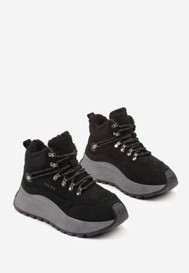 Czarne Sneakersy Śniegowce Vices na Platformie w Sportowym Stylu Nelsella