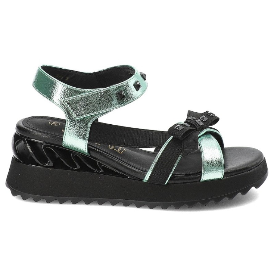 Zielone Sandały S.Barski Modne Obuwie Damskie Na Koturnie