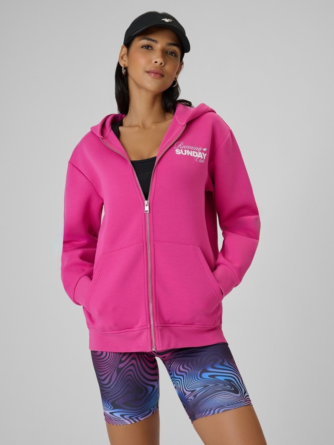 4F Bluza dresowa regular z kapturem damska - różowa XL