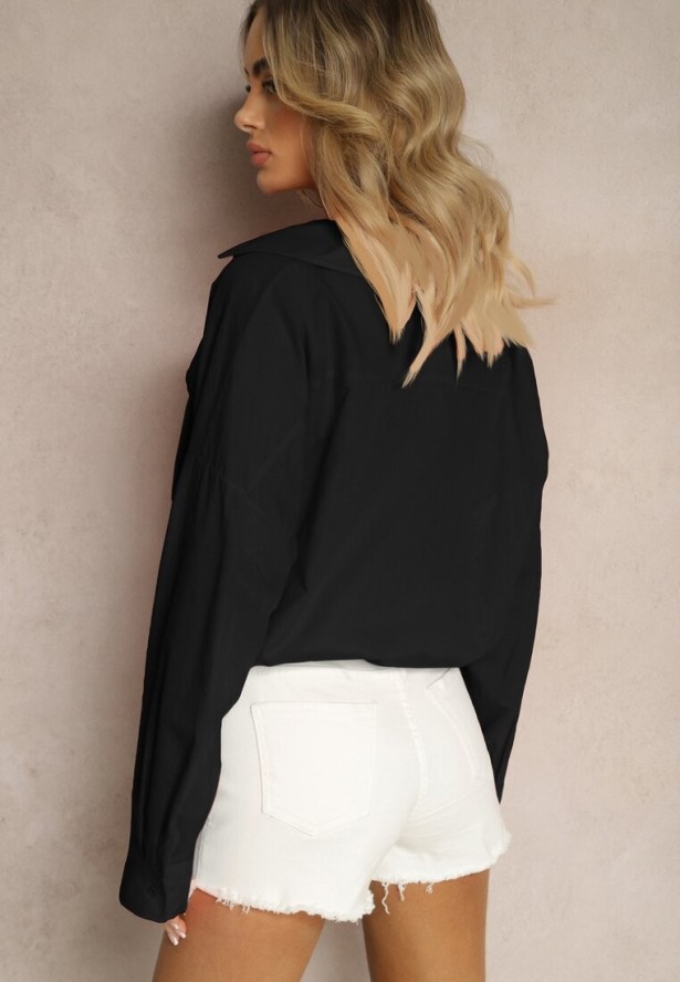 Czarna Koszula z Bawełny z Dłuższym Tyłem i Gumką z Możliwością Ściągnięcia Sasina