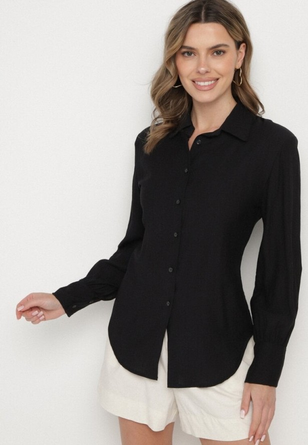 Czarna Koszula z Usztywnionymi Ramionami Ozdobiona Sznurkiem Meroriela