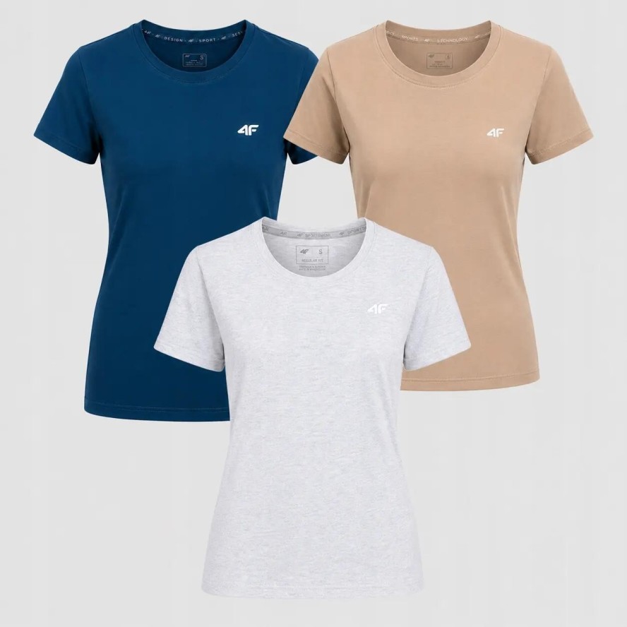 KOMPLET KOSZULEK DAMSKICH 4F T-SHIRT 3PAK ZESTAW SPORTOWY SS26