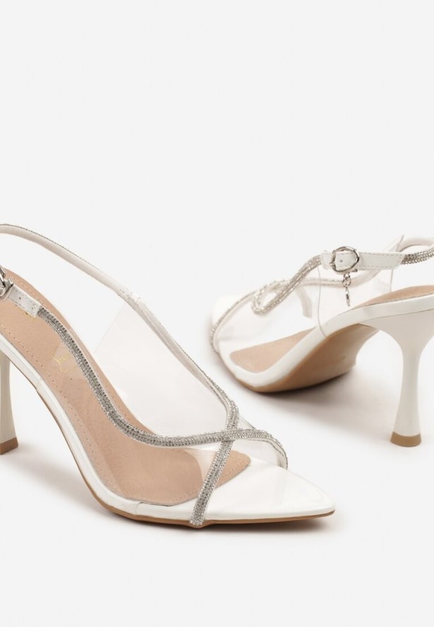 Białe Sandały Vices na Szpilce z Cyrkoniowymi Paskami Ovilira