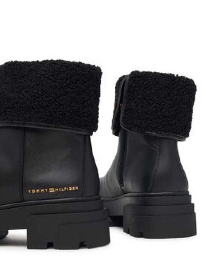 Tommy Hilfiger Botki Shearling Fold Chunky Ankle Boot FW0FW09677 Czarny