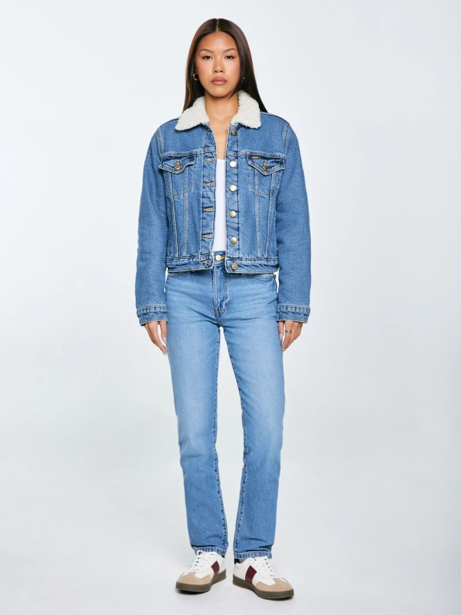Kurtka damska jeansowa z kożuszkiem niebieska Aspen 485