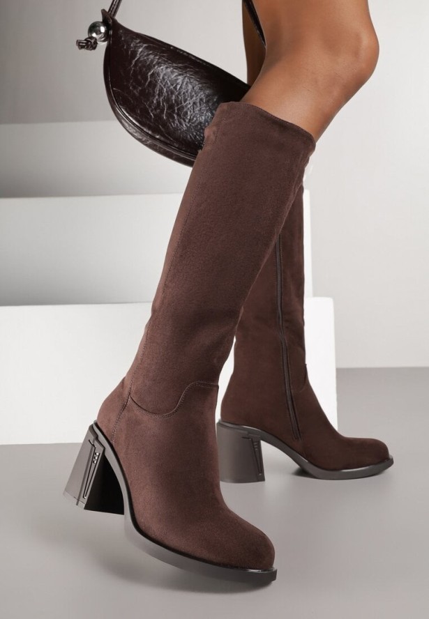 Ciemnobrązowe Kozaki Muszkieterki na Obcasie Ceditha