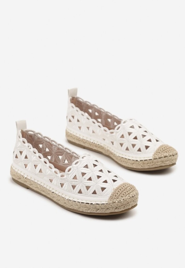 Białe Ażurowe Espadryle Ozdobione Plecionką Meranovia