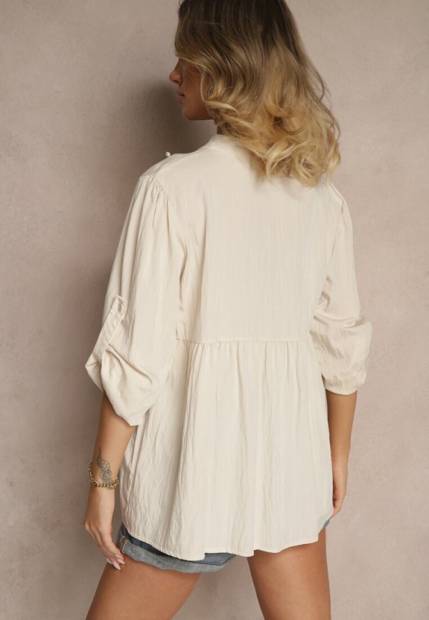 Beżowa Koszula z Wiskozą i Perełkami Tanathiel