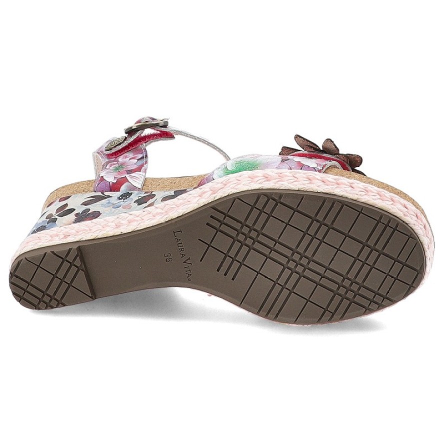 Sandały damskie Laura Vita, ze skóry naturalnej i podwyższona podeszwa na koturnie z plecionym wykończeniem, różowe, Facyo 75 AC1198-75 Lilas